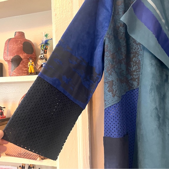 🌀🆕🎉🏷️ shades of blue abstract mixed media open over coat jacket - Picture 7 of 16